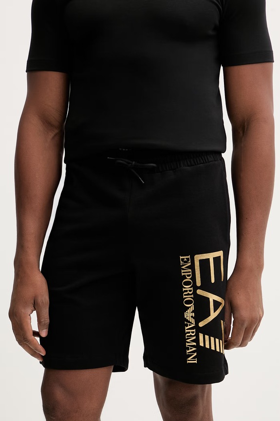 Βαμβακερό σορτσάκι EA7 Emporio Armani στάμπα μαύρο AF22266.7M001414