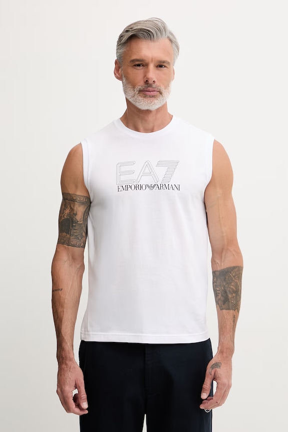 EA7 Emporio Armani top pánsky bavlnený biela AF10375.7M001306