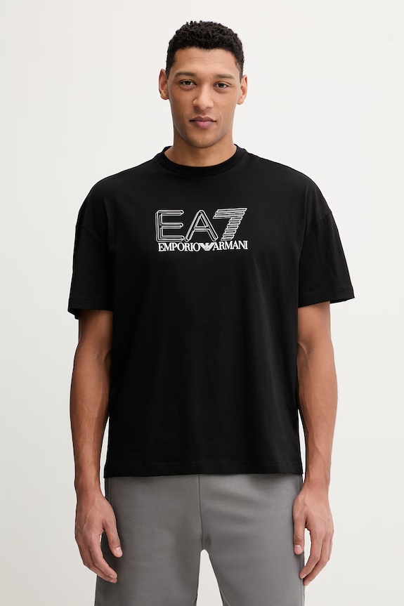 Βαμβακερό μπλουζάκι EA7 Emporio Armani στάμπα μαύρο AF10375.7M001309