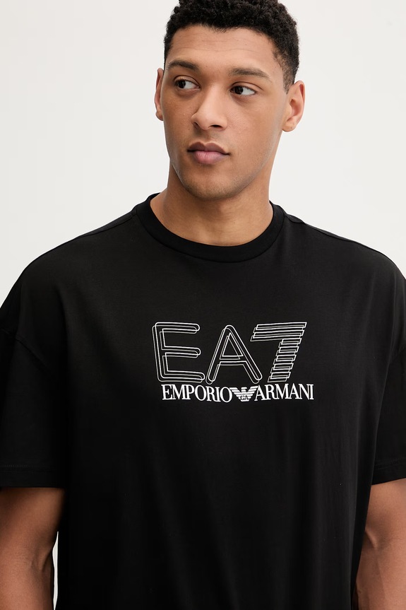 Βαμβακερό μπλουζάκι EA7 Emporio Armani μαύρο AF10375.7M001309