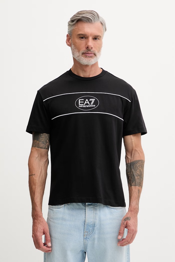 EA7 Emporio Armani tričko pánske s bavlnou čierna AF16548.7M001494