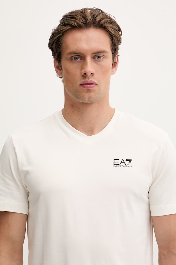 EA7 Emporio Armani majica za muškarce s pamukom bež PJVQZ.8NPT27