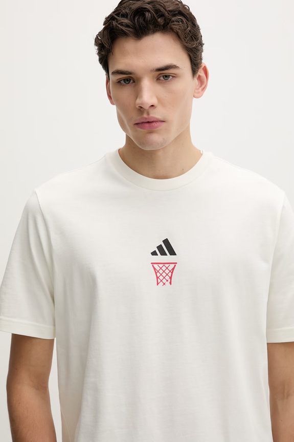 Βαμβακερό μπλουζάκι adidas The Anx Hoop μπεζ JZ5045