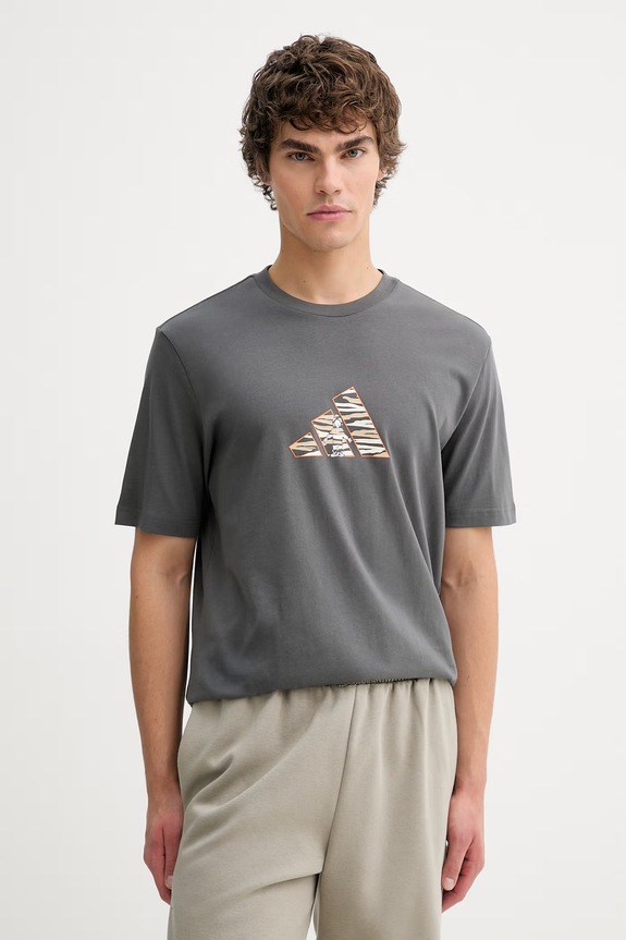 Βαμβακερό μπλουζάκι adidas Camo Explorer βαμβάκι γκρί JZ7501