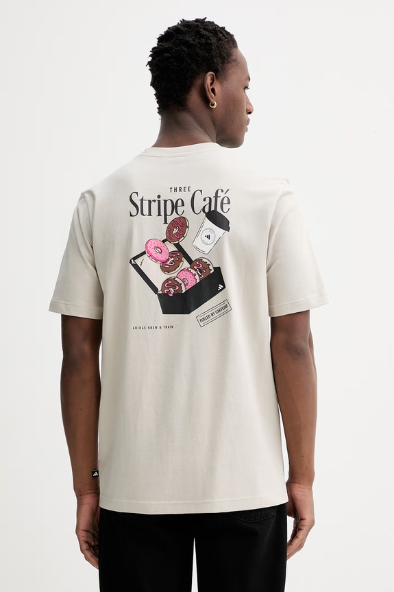 Βαμβακερό μπλουζάκι adidas Coffee Cafe βαμβάκι μπεζ KB2501