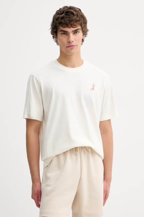 Βαμβακερό μπλουζάκι adidas Coffee Cafe απλικέ μπεζ KB4845
