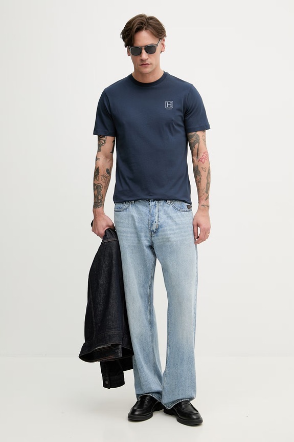 Hackett London Tričko pánske bavlnené HM5000077 tmavomodrá SS26