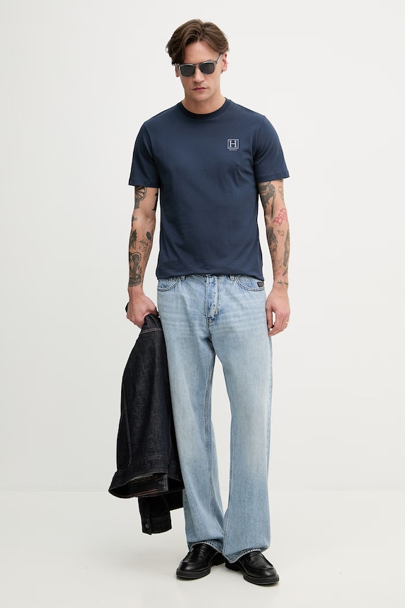 Hackett London Tričko pánske bavlnené HM5000077 tmavomodrá SS26