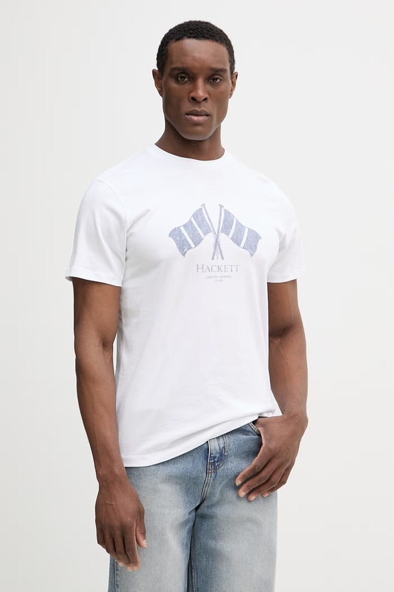 Hackett London t-shirt bawełniany nadruk biały HM5000084