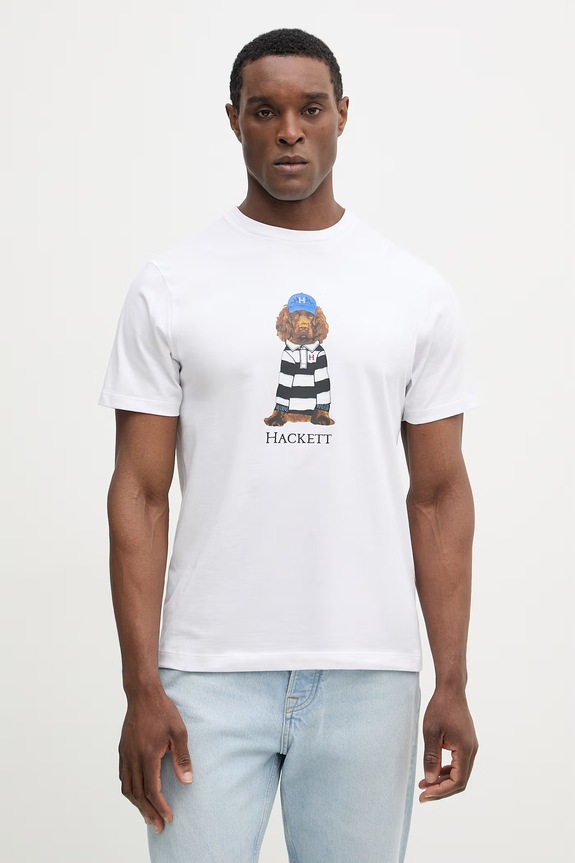 Hackett London t-shirt bawełniany nadruk biały HM5000090