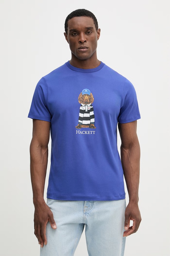 Hackett London t-shirt bawełniany nadruk fioletowy HM5000090