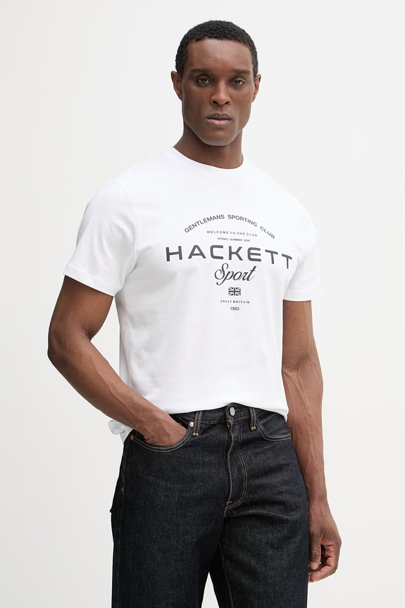 Βαμβακερό μπλουζάκι Hackett London βαμβάκι λευκό HM5000098