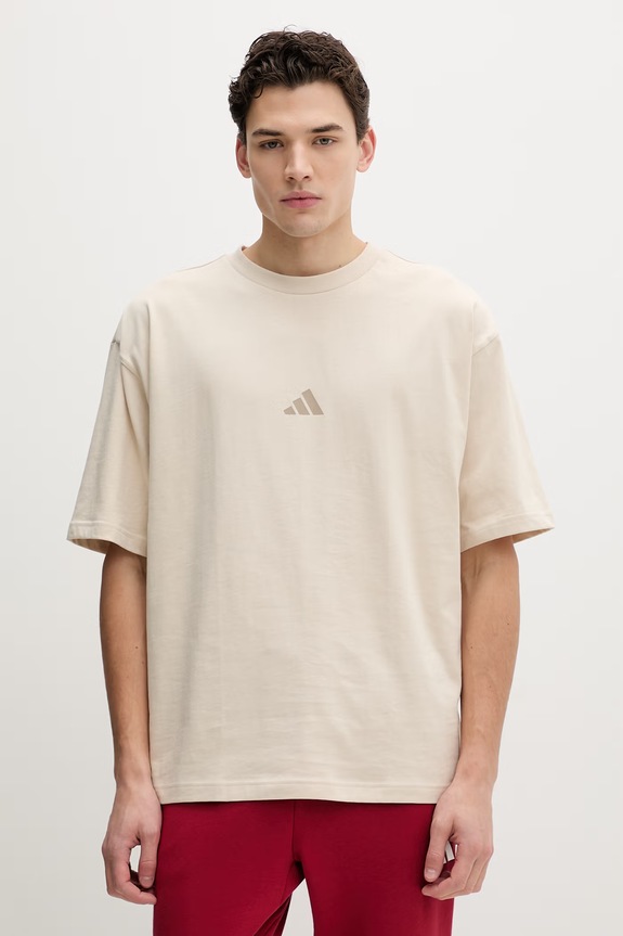 Bavlněné tričko adidas potisk béžová KD7648