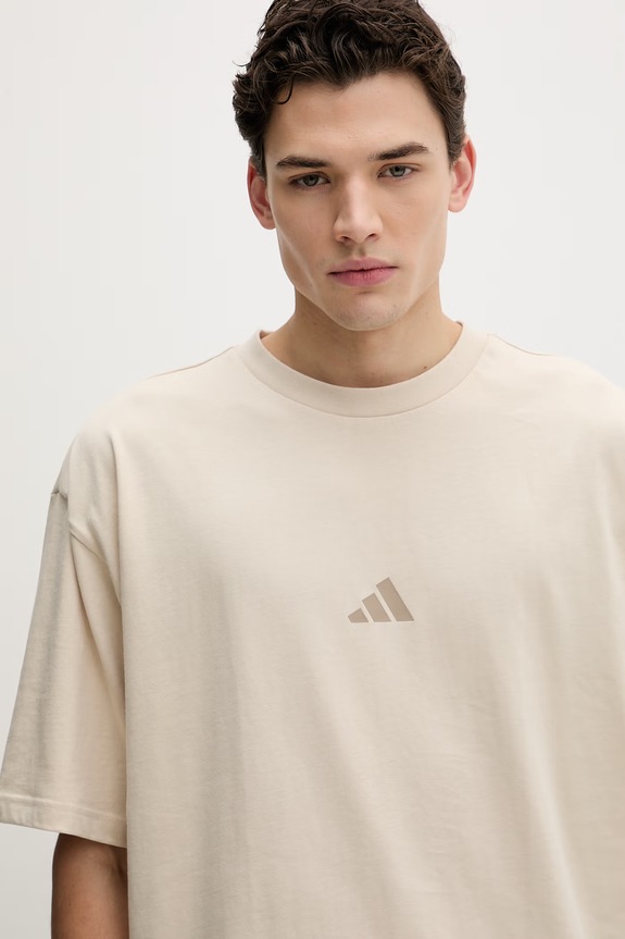 Bavlněné tričko adidas béžová KD7648