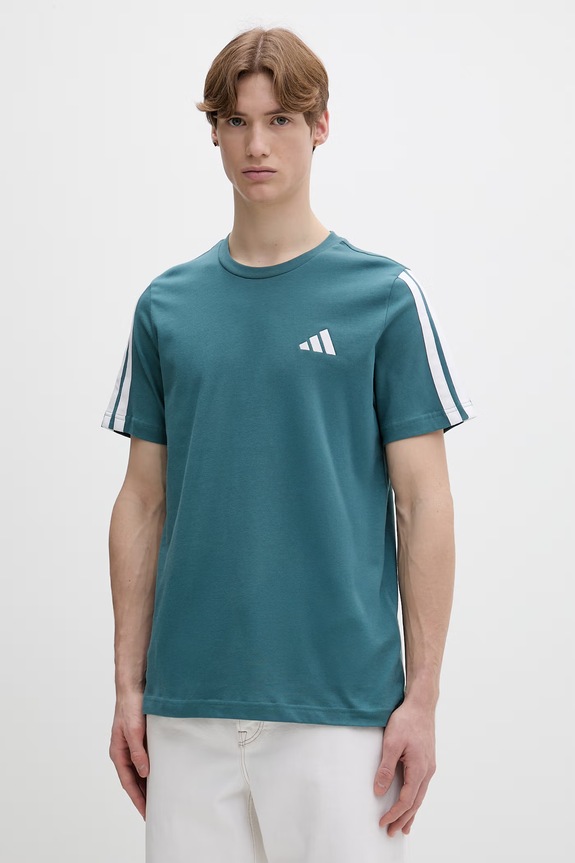 Bavlněné tričko adidas nášivka tyrkysová KT0559