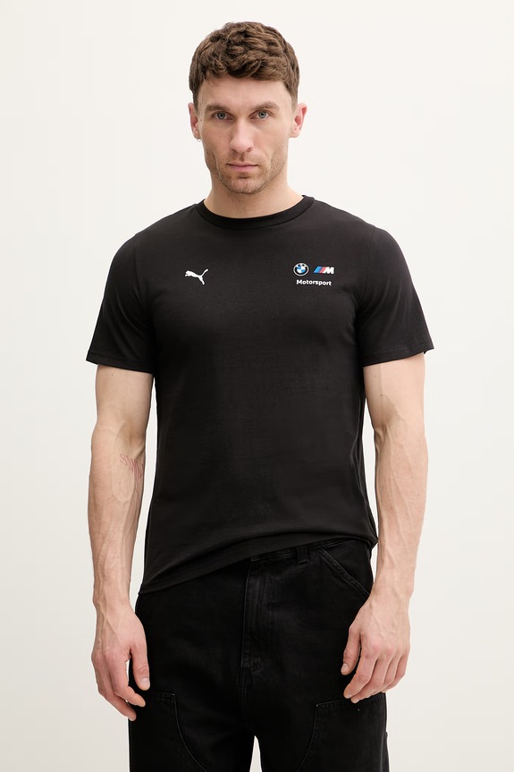 Bavlnené tričko Puma BMW Essential Logo slim čierna 634897