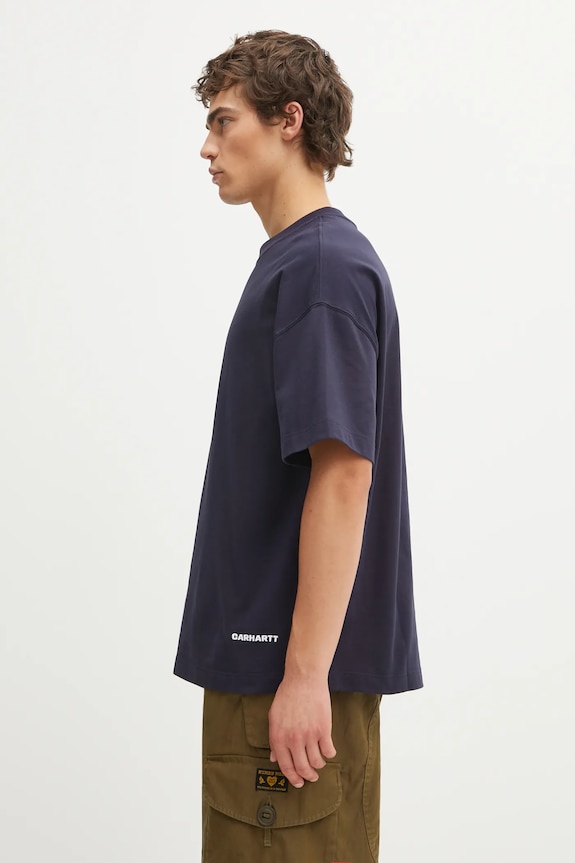 Bavlnené tričko Carhartt WIP SS Link Script T-Shirt I031373.00BXX tmavomodrá SS26