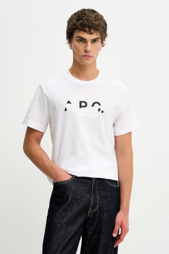 A.P.C. t-shirt in cotone T-SHIRT MANCHES COURTES TACHE BLANCHE sovrastampa bianco COHBM.M26458