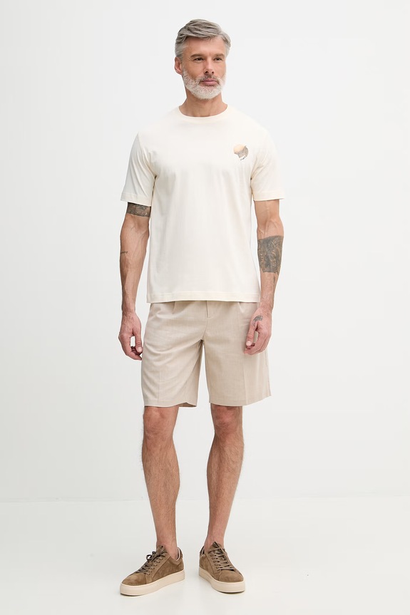 Mos Mosh t-shirt férfi pamut Amalfi 510080 bézs SS26