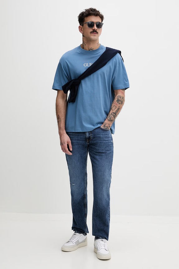Guess Jeans oversize tričko pánske bavlnené M6RI45.K8HM0 modrá SS26