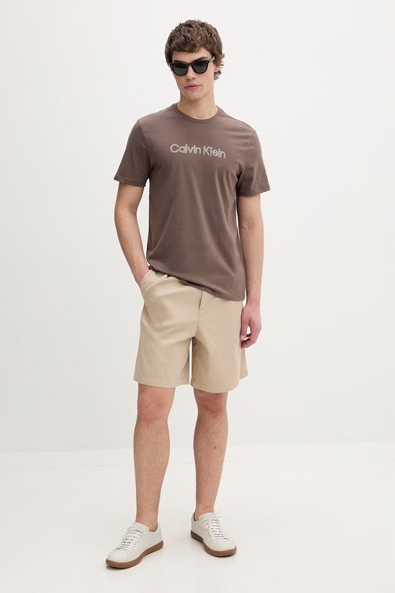 Calvin Klein T-shirt męski bawełniany LV04LF809G brązowy SS26