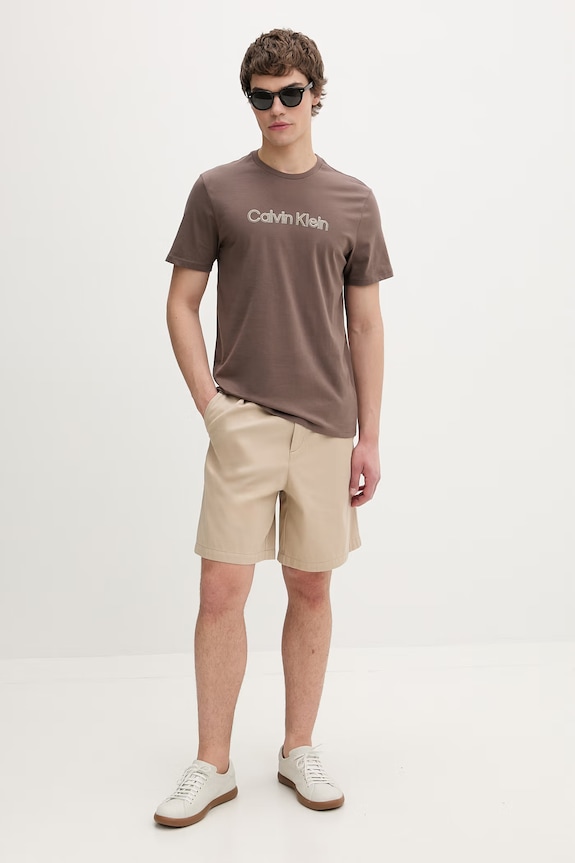 Calvin Klein T-shirt męski bawełniany LV04LF809G brązowy SS26