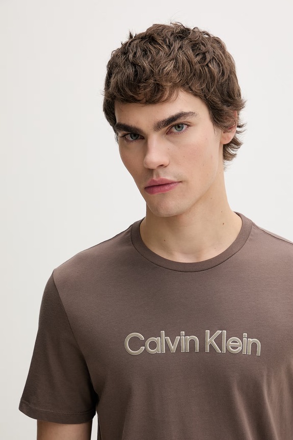 Calvin Klein T-shirt męski bawełniany brązowy LV04LF809G