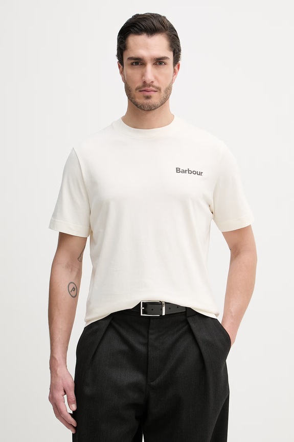 Barbour tricou din bumbac print bej MTS1566