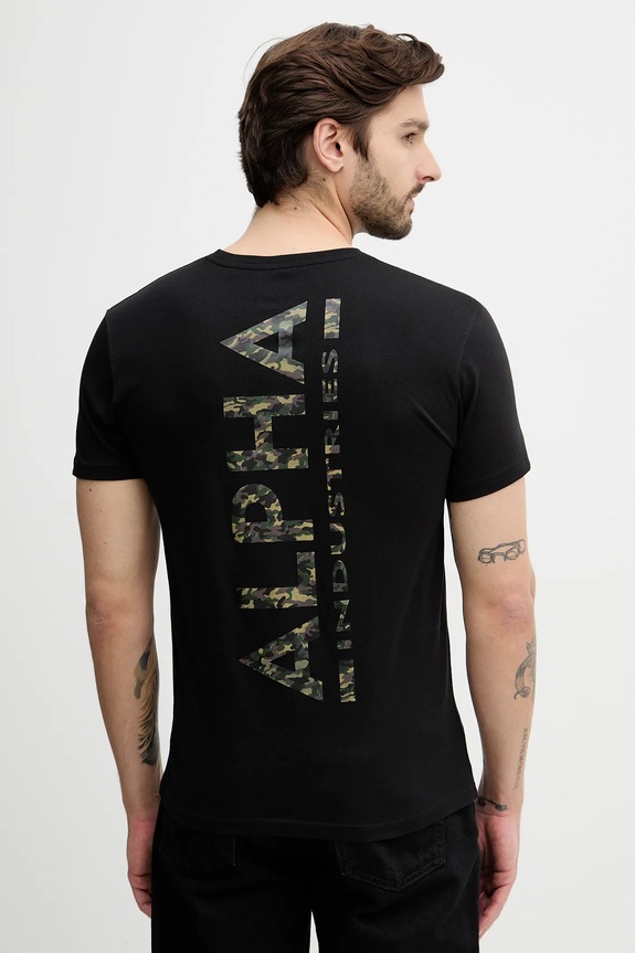 Oblečenie Bavlnené tričko Alpha Industries Backprint Mirror Camo 128507MC čierna
