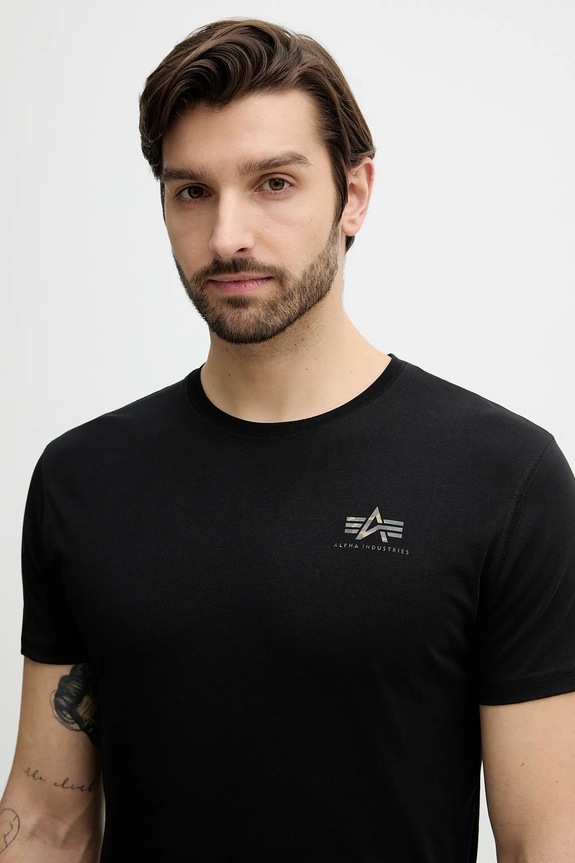Bavlnené tričko Alpha Industries Backprint Mirror Camo čierna 128507MC