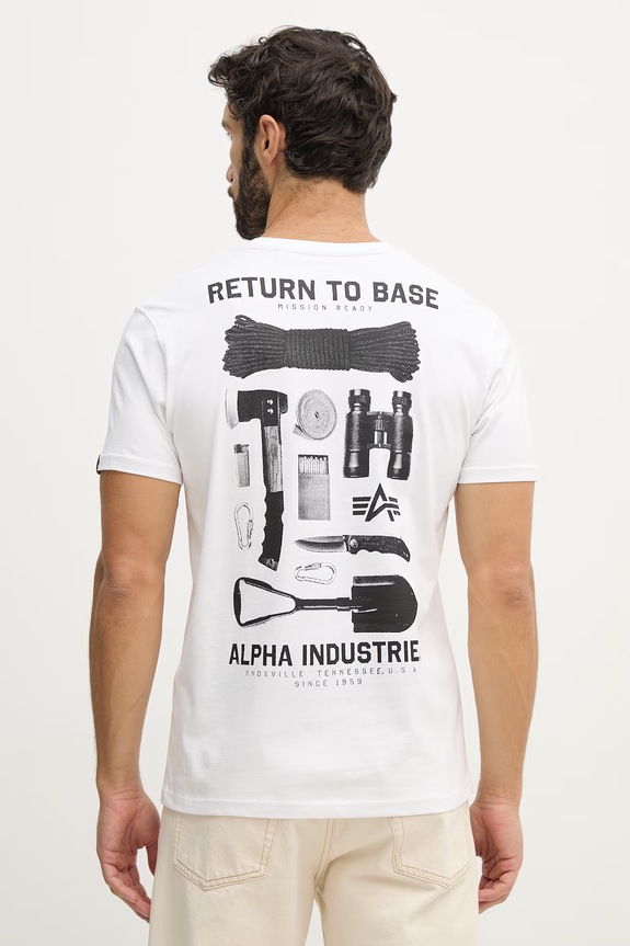 Alpha Industries t-shirt bawełniany Return To Base nadruk biały 266506