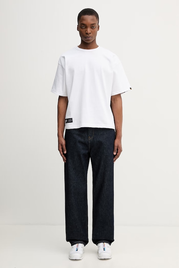 Alpha Industries kratka moška bombažna majica Balaclava Backprint 266504 bela