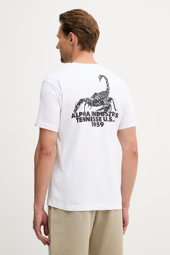 Oblečenie Alpha Industries tričko pánske bavlnené US Scorpion Backprint 266510 biela