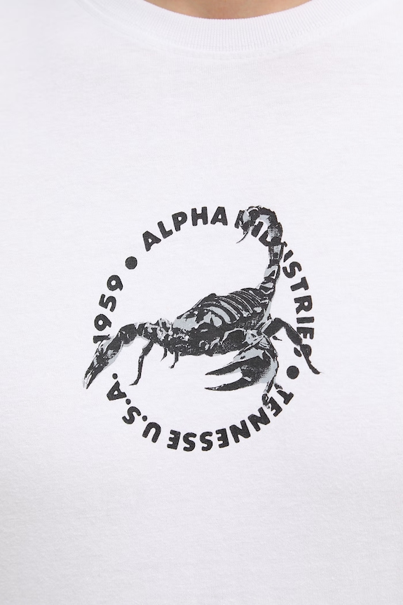 Alpha Industries tričko pánske bavlnené US Scorpion Backprint 266510 biela