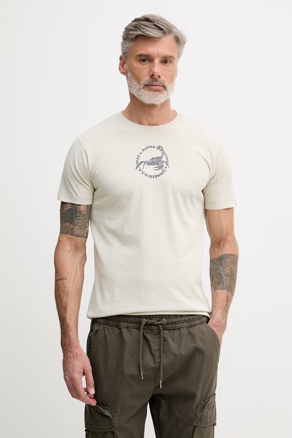 Odzież Alpha Industries US Scorpion Backprint t-shirt męski bawełniany 266510 beżowy