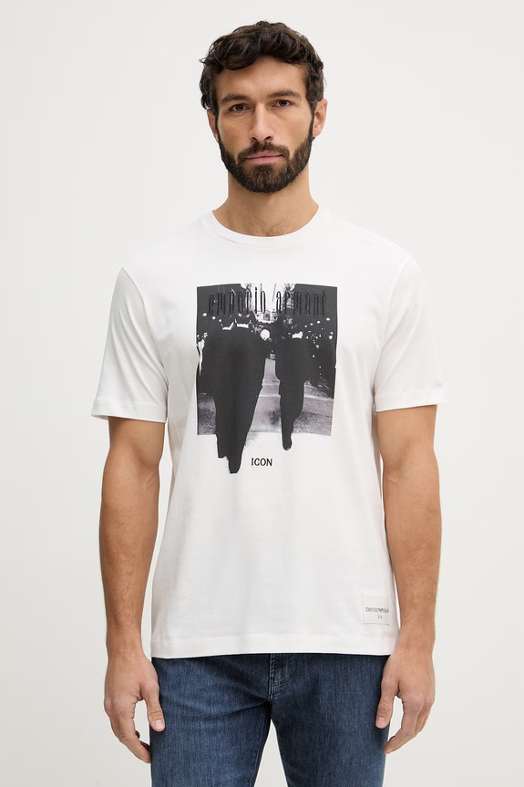 Emporio Armani tricou din bumbac print alb EM004751.AF23082