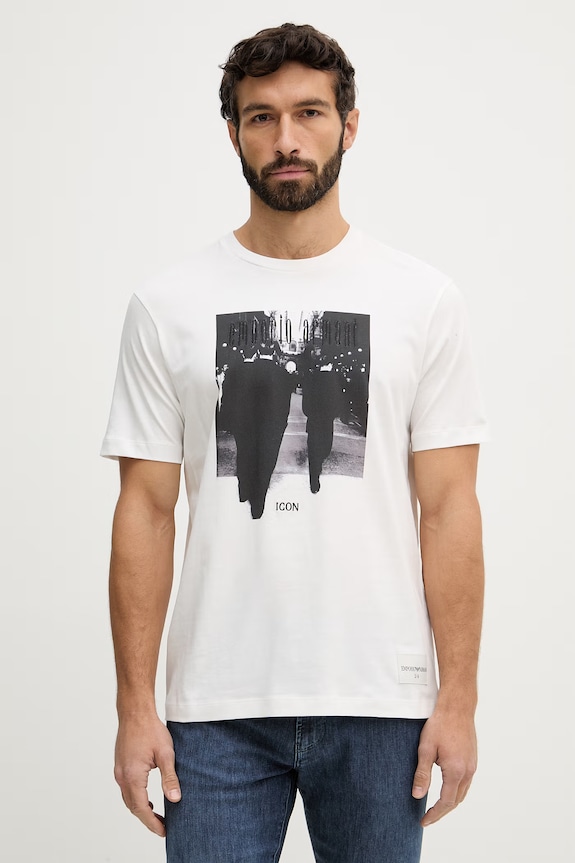 Emporio Armani tricou din bumbac print alb EM004751.AF23082