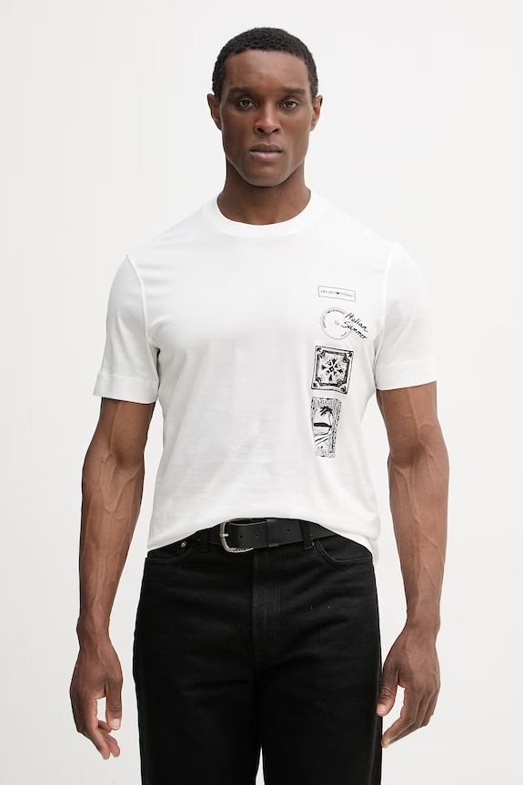 Bavlněné tričko Emporio Armani potisk bílá EM004994.AF24470