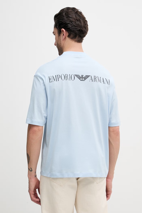 Emporio Armani t-shirt bawełniany nadruk niebieski EM005737.AF24470