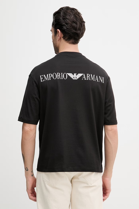 Bavlněné tričko Emporio Armani potisk černá EM005737.AF24470