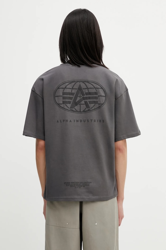 Odzież Alpha Industries t-shirt bawełniany World Logo Backprint 258514 szary