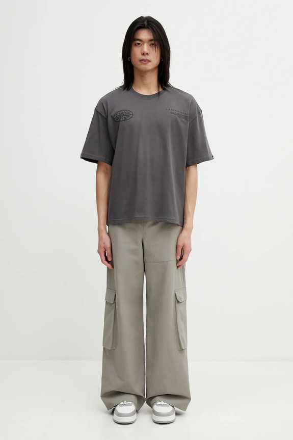 Alpha Industries t-shirt bawełniany World Logo Backprint 258514 szary