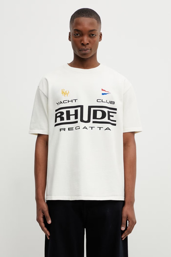RHUDE t-shirt in cotone Regatta Club rilassato beige RHPS26TT05012