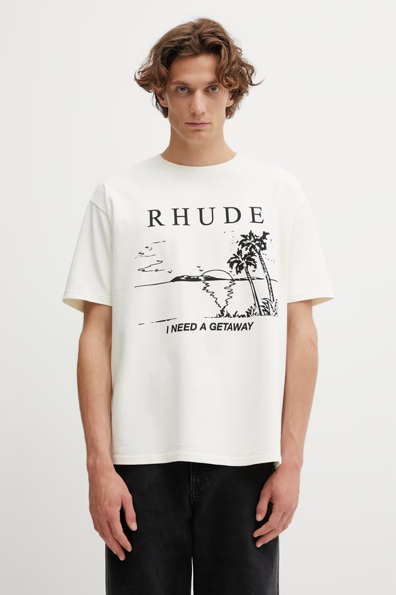 Бавовняна футболка RHUDE I Need A Getaway надрук бежевий RHPS26TT09012