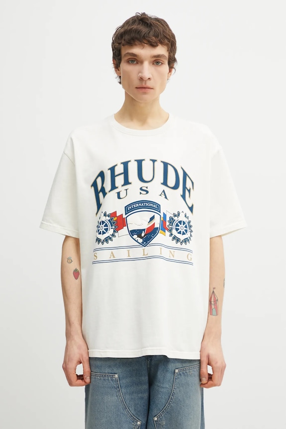 Bavlněné tričko RHUDE USA Sailing Icon relaxed béžová RHPS26TT10012