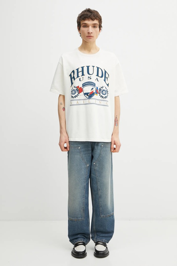 Bavlněné tričko RHUDE USA Sailing Icon RHPS26TT10012 béžová