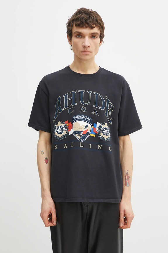 Bavlněné tričko RHUDE USA Sailing Icon relaxed černá RHPS26TT10012