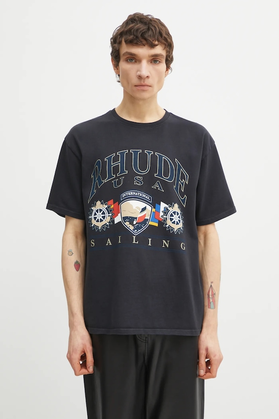 Хлопковая футболка RHUDE USA Sailing Icon печать чёрный RHPS26TT10012