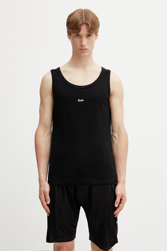 RHUDE Logo Ribbed Tank Top top od pamuka za muškarce crna RHSS26TA01361