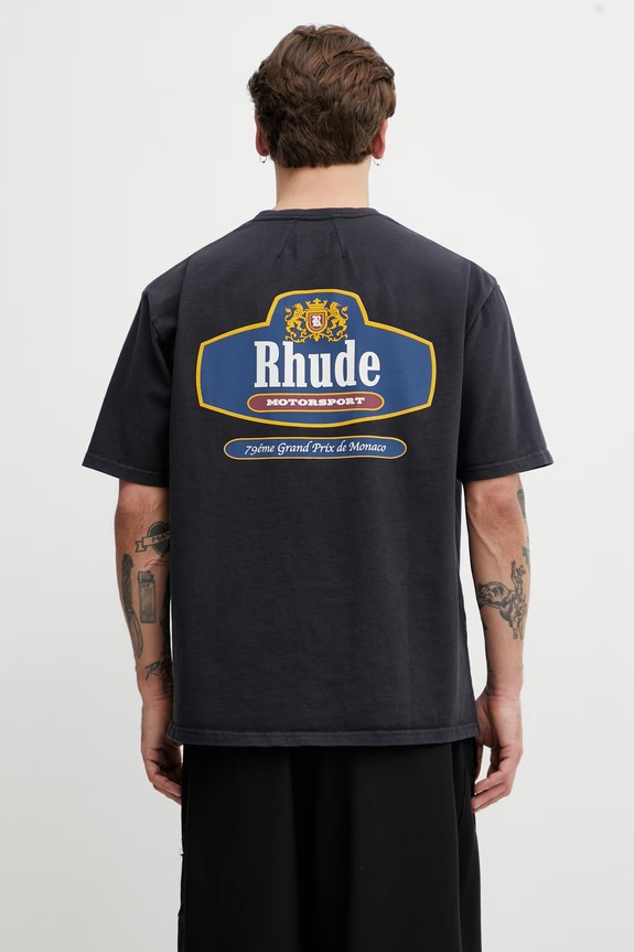 Одежда RHUDE Racing Crest футболка мужская из хлопка RHSS26TT04012 чёрный
